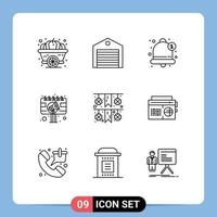 Stock Vector Icon Pack mit 9 Zeilenzeichen und Symbolen für Schilderwerbung Versandwerbung Alarm editierbare Vektordesign-Elemente