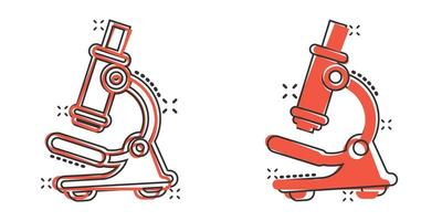 mikroskop ikon i komisk stil. laboratorium förstoringsglas tecknad serie vektor illustration på isolerat bakgrund. biologi instrument stänk effekt tecken företag begrepp.