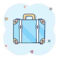 Vektor-Cartoon-Koffer-Symbol im Comic-Stil. fall für tourismus, reise, reisezeichenillustrationspiktogramm. Koffer-Business-Splash-Effekt-Konzept. vektor