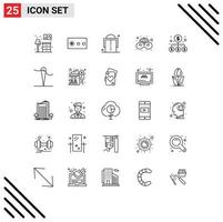25 Benutzeroberflächen-Linienpaket mit modernen Zeichen und Symbolen der Geldgeschäftsmode-Geldmaske editierbare Vektordesign-Elemente vektor