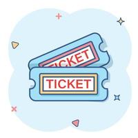 Kinoticket-Symbol im Comic-Stil. geben Sie ein Couponeingangsvektorkarikatur-Illustrationspiktogramm zu. Ticket-Business-Konzept-Splash-Effekt. vektor