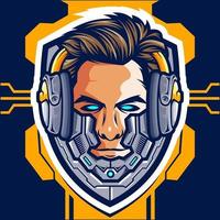 huvud cyborg gamer esport logotyp design vektor