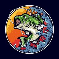 Bass-Fischen Illustration Logo-Design vektor