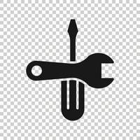 Schraubenschlüssel und Schraubendreher-Symbol im flachen Stil. Schraubenschlüssel-Vektorillustration auf weißem, isoliertem Hintergrund. Geschäftskonzept für Reparaturgeräte. vektor