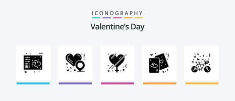 valentines dag glyf 5 ikon packa Inklusive cykel. liv. kvinna. hjärtan. kort. kreativ ikoner design vektor