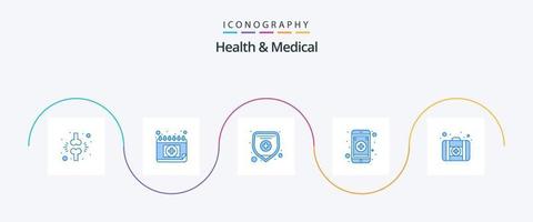 hälsa och medicinsk blå 5 ikon packa Inklusive medicin. först hjälpa. schema. mobil app. medicinsk vektor