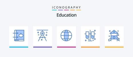 utbildning blå 5 ikon packa Inklusive testa rör. laboratorium. utarbetande. labb testa rör. geografi. kreativ ikoner design vektor