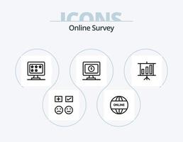 Online-Umfrage-Line-Icon-Pack 5 Icon-Design. Diagramm. Analyse. glücklich. unterzeichnen. Münze vektor