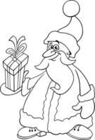 tecknad serie santa claus med gåva på jul färg sida vektor