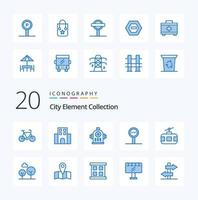 20 City Element Collection Blue Color Icon Pack wie Tour Cable Car Traveling Journey Board vektor