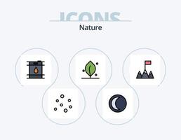 Naturlinie gefüllt Icon Pack 5 Icon Design. . Kraut. Berge. Blume. Feder vektor