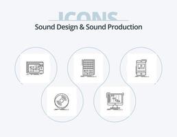 ljud design och ljud produktion linje ikon packa 5 ikon design. instrument. trumma. högtalare. ljud. modul vektor