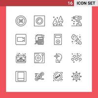 16 kreativ ikoner modern tecken och symboler av video kamera kastanj verktyg borra redigerbar vektor design element