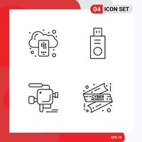 4 universelle Filledline-Flachfarben für Web- und mobile Anwendungen Backup-Filmserver USB-Band editierbare Vektordesign-Elemente vektor