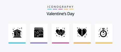 Valentinstag Glyphe 5 Icon Pack inklusive Liebe. Reißverschluss. Herz. Valentinsgrüße. Schalter. kreatives Symboldesign vektor