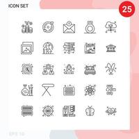25 universelle Linien für Web- und mobile Anwendungen Fotoalbum E-Mail Power Cloud editierbare Vektordesign-Elemente vektor