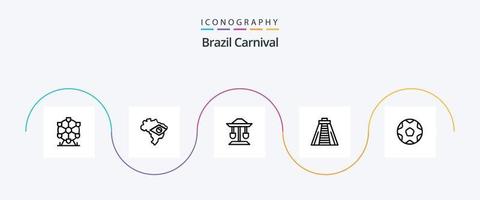 Brasilianische Karnevalslinie 5 Icon Pack inklusive Balance. Gut. Flagge. Trommel. Karneval vektor