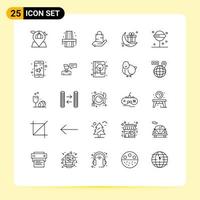 Stock Vector Icon Pack mit 25 Zeilen Zeichen und Symbolen für Geschenk Feier Art feiern Shop editierbare Vektordesign-Elemente