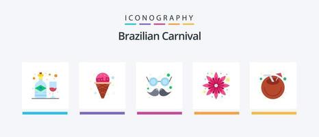 Brasilianischer Karneval Flat 5 Icon Pack inklusive Getränk. Strand. Brille. Blumen. Blume. kreatives Symboldesign vektor