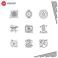 Aktienvektor-Icon-Pack mit 9 Zeilenzeichen und Symbolen für PPC Pay Award Click Life editierbare Vektordesign-Elemente vektor