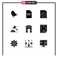 Stock Vector Icon Pack mit 9 Zeilenzeichen und Symbolen für Indien Global File Culture Campaign editierbare Vektordesign-Elemente
