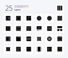 Layout 25 solides Glyphen-Icon-Pack, einschließlich horizontal. verteilen. Layout. Karte. Drahtmodell vektor