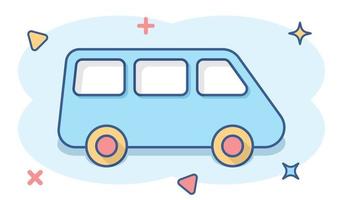 Passagier-Minivan-Schild-Symbol im Comic-Stil. Autobus-Vektor-Cartoon-Illustration auf weißem, isoliertem Hintergrund. Lieferwagen-Banner-Geschäftskonzept-Splash-Effekt. vektor