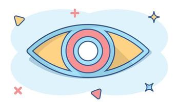 vektor tecknad serie öga ikon i komisk stil. eyeball se tecken illustration piktogram. öga företag stänk effekt begrepp.