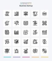 Creative Business Startup 25 Gliederungs-Icon-Pack wie Mechanismus. Ausrüstung . Graph. Gehirn . Bildschirm vektor