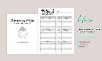 Thanksgiving Potluck Anmeldeblatt Innenvorlage vektor