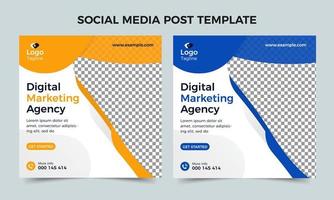 digitales Marketing oder kreatives Marketing gelbes und blaues Bannerdesign. Corporate Social Media Post-Design oder Banner-Design-Vorlage vektor