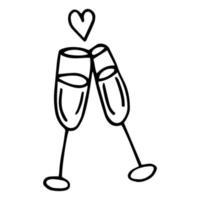 ein paar handgezeichnete champagnergläser zum geburtstag, neujahr, weihnachten, hochzeit, verlobung. Gekritzel, Vektorillustration lokalisiert auf weißem Hintergrund. postkarte, verpackung, symbol, party vektor