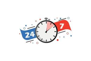 24 7 timmar service varje dag design med klocka vektor