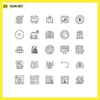 Line-Pack mit 25 universellen Symbolen für den Standortpreis des Kranzabzeichens präsentieren editierbare Vektordesign-Elemente vektor