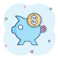 pengar låda ikon i komisk stil. gris behållare tecknad serie vektor illustration på vit isolerat bakgrund. nasse Bank stänk effekt företag begrepp.
