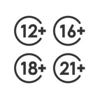 12, 16, 18, 21 plus Symbol im flachen Stil. Zensur-Vektor-Illustration auf weißem Hintergrund isoliert. zensiertes Geschäftskonzept. vektor