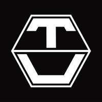 tu-Logo-Monogramm mit sechseckiger Form nach oben und unten Designvorlage vektor