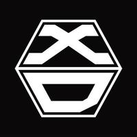 xd-Logo-Monogramm mit sechseckiger Form nach oben und unten Designvorlage vektor