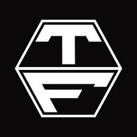 tf-Logo-Monogramm mit sechseckiger Form nach oben und unten Designvorlage vektor