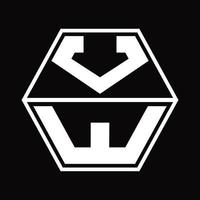 VW-Logo-Monogramm mit sechseckiger Form nach oben und unten Designvorlage vektor