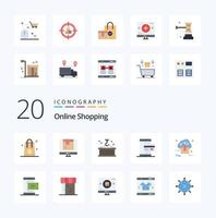 20 Onflat Color Shopping Flat Color Icon Pack wie Online-Karteneinkaufs-Transportbehälter vektor