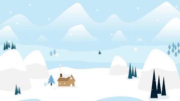 hus på berg dal med snö snö vinter- illustration vektor landskap