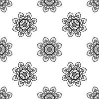 mandala konst svart och vit sömlös mönster. sömlös abstrakt stam- svartvit mönster. hand dragen etnisk textur. vektor illustration.
