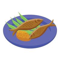 Gebratener Fisch Symbol isometrischer Vektor. Essen Küche vektor