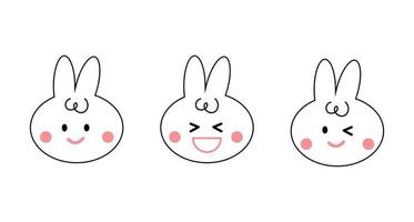 satz von gesichtsausdruck kaninchen cartoon. Symbol und Emoticon. vektor