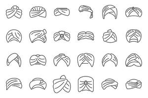 arabicum turban ikoner uppsättning översikt vektor. arab hatt vektor