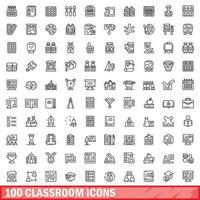 100 Klassenzimmer-Icons gesetzt, Umrissstil vektor