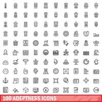 100 Geschicklichkeitssymbole gesetzt, Umrissstil vektor