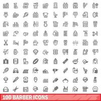 100 barberare ikoner uppsättning, översikt stil vektor