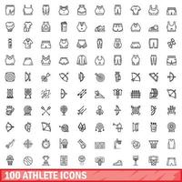 100 idrottsman ikoner set, kontur stil vektor